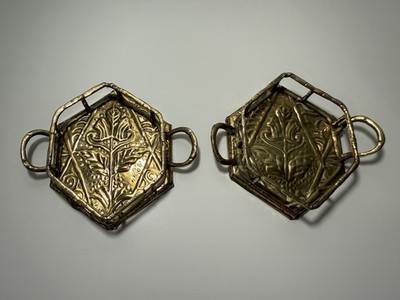 Set Of 2 Solid Brass Small Hexagon Vanity Trinket Trays Hand Made In India