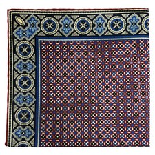 Navy Blue  Cream Geometric Ancient Madder Silk Pocket Square Hand-Rolled 