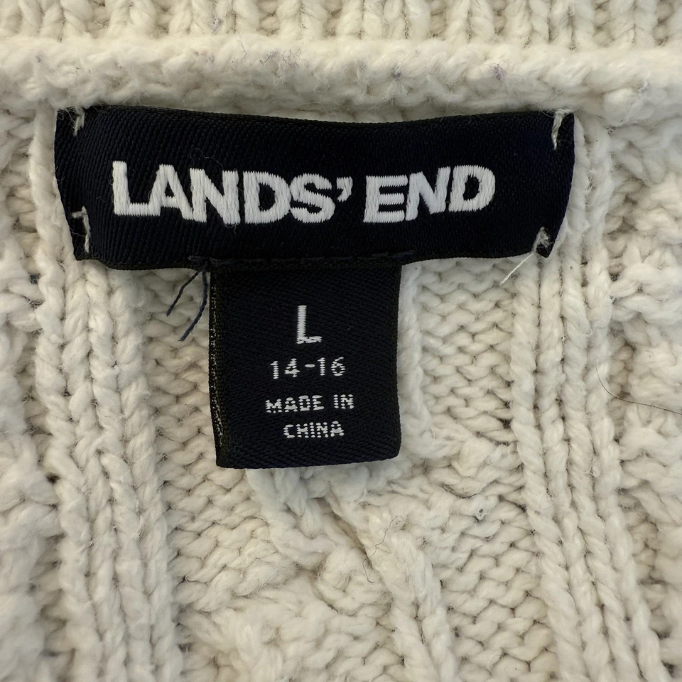 Suéter cardigã Lands End feminino L 14-16 pescador malha cabo xale colarinho *des - Imagem 4 de 4