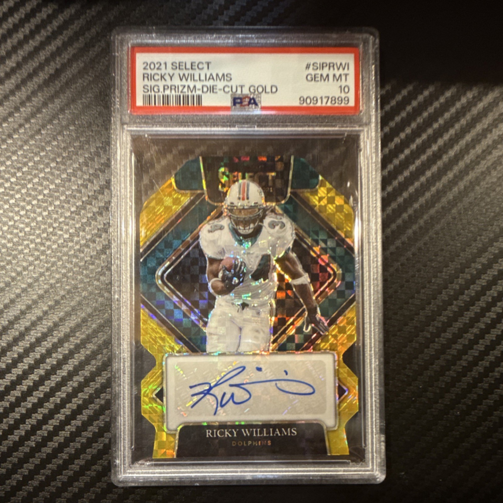 2021 Panini Select Ricky Williams Gold Prizm Die-Cut Auto #SIP-RWI /10 PSA 10