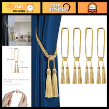 Magnetic Curtain Tiebacks 4-Pack, Handmade Tassel Holdbacks for Draperies, Gold