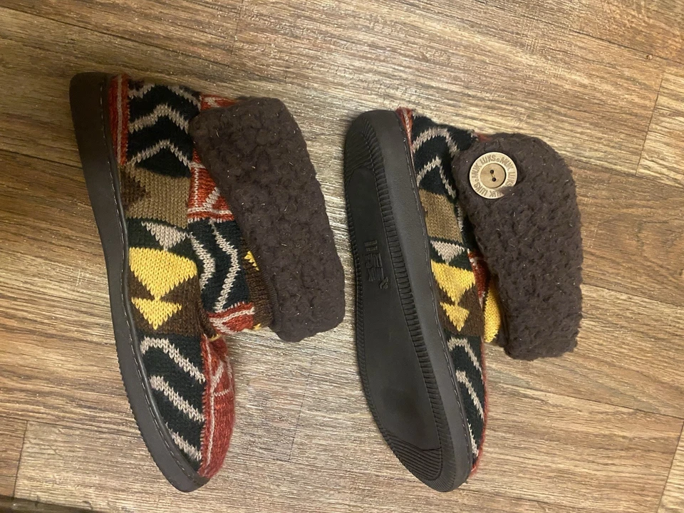 Muk Luks Womens Haven Knit Slipper Shoes Ankle Booties XL 11 12 Aztec Print Fur - Image 3 of 4