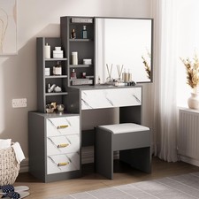 Dressing Table with 10 Led Bulb & Mirror and Stool, Vanity Desk with 4