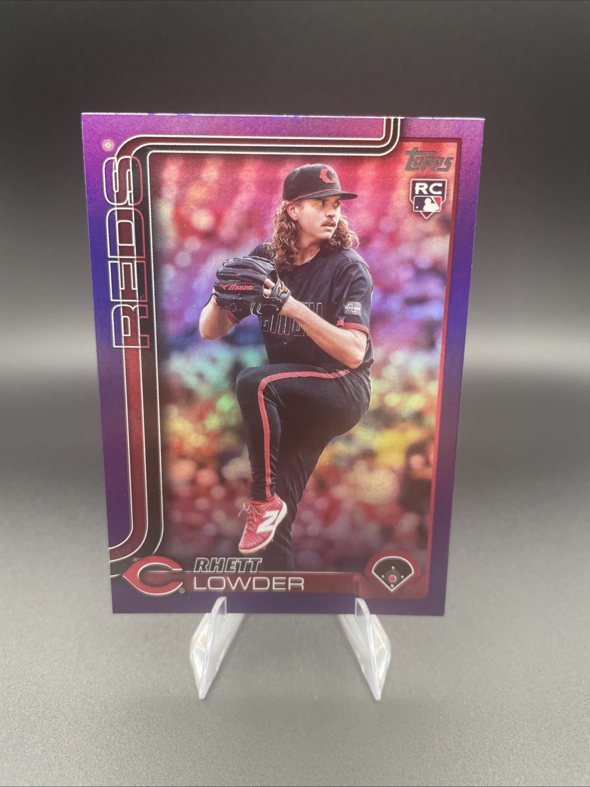 RHETT LOWDER 2025 Topps Series 1 #205 Purple Holo Foil Rookie RC #244/250 Reds