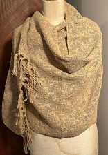 NWT John Murphy Weavers Linen & Cotton Tan/DarkMustard Stole Handmade in Ireland