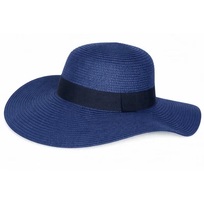 Chapeau Paille Femme Bleu Large Bord Capeline Eté Elégante Protection Soleil-Ta - Photo 1/4