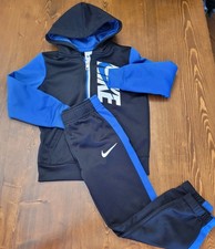 Boys Size 6 Nike Tracksuit 2-Piece Set Pants Zip Up Jacket Black Blue Dri-fit