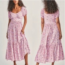LoveShackFancy Angie Dress in Pink Dust Storm Maxi Floral Silk Womens 12