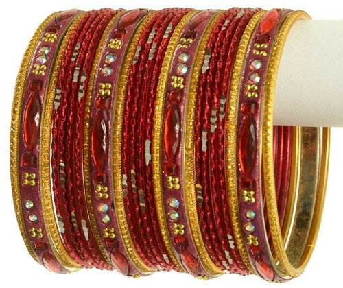 Indian Bangles Set Ethnic Traditional Bracelets Bollywood Bridal Churi 2.8 Red - Picture 2 of 4