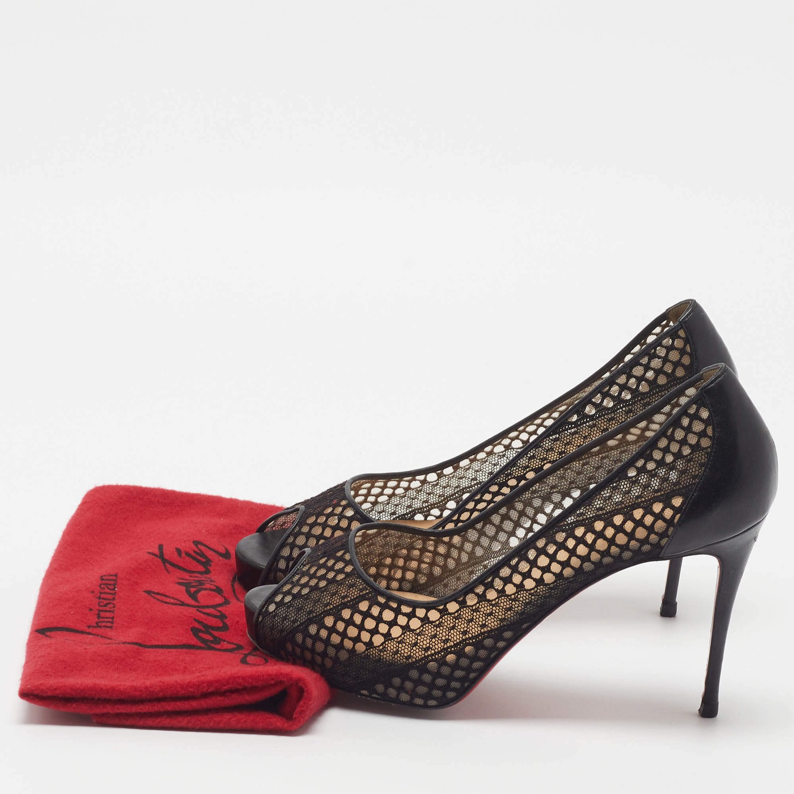 Christian Louboutin Very Lace Size 38.5 Black Lace and Leather Platform Pumps image 9