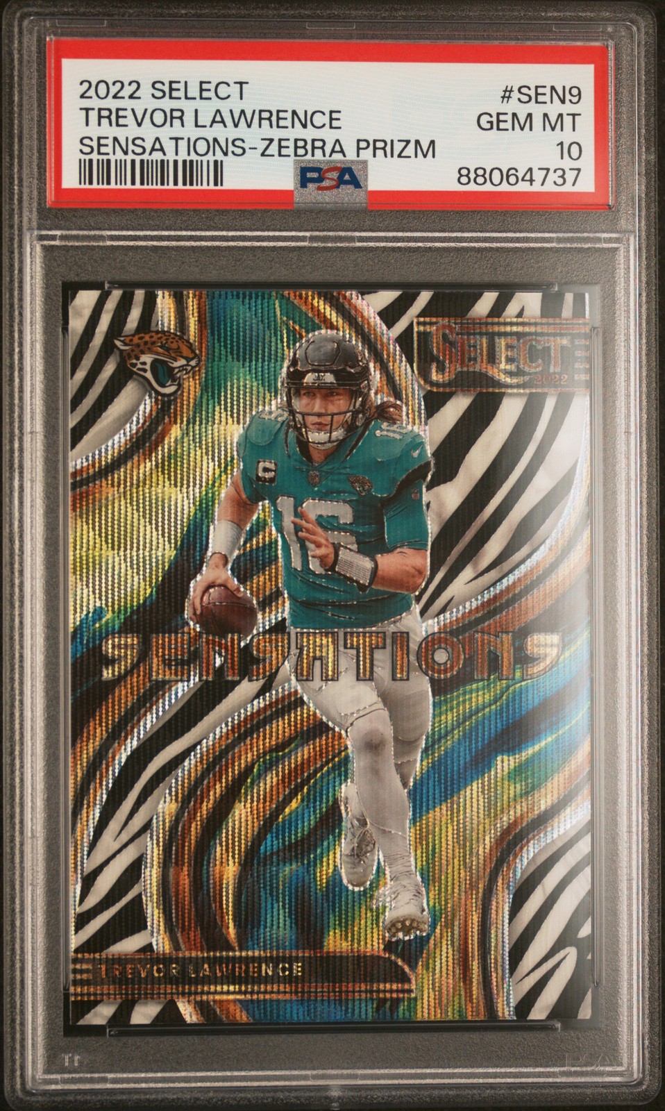 2022 Select Sensations Trevor Lawrence Zebra Prizm PSA 10 Jacksonville Jaguars