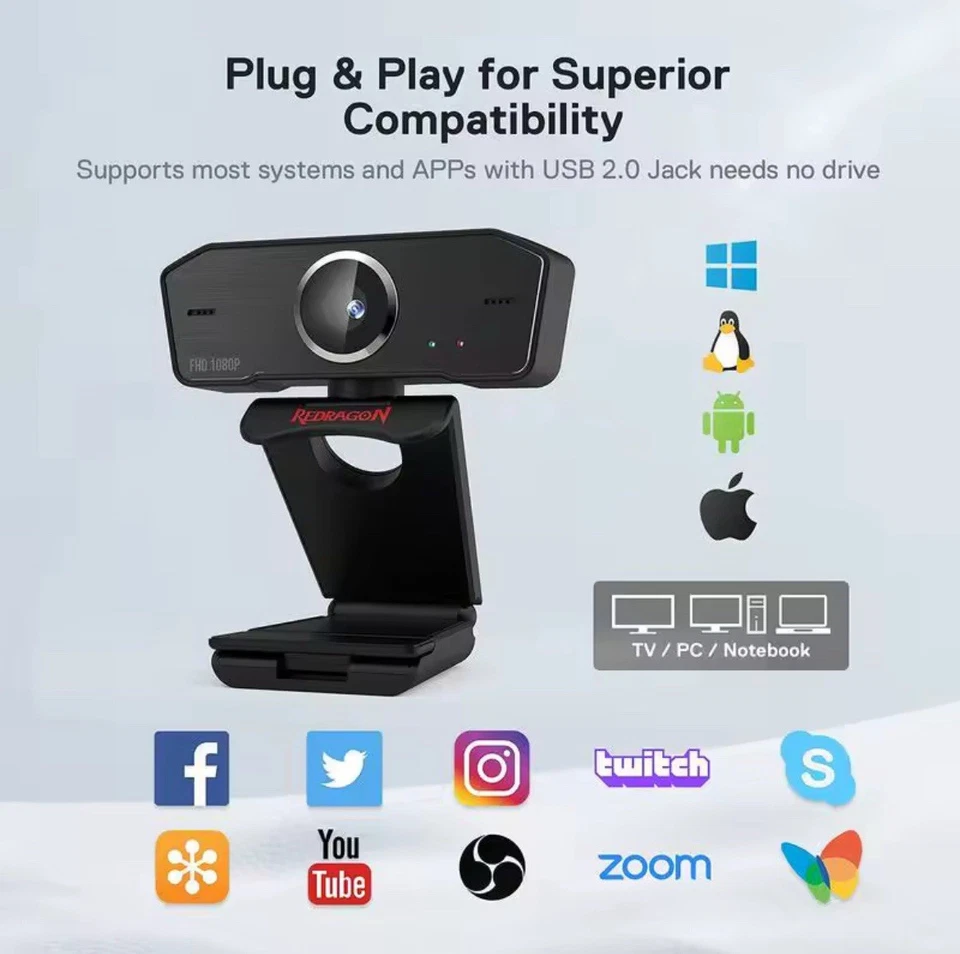 Redragon GW800 1080P PC Webcam with Built-in Dual Microphone 360°  Tested - Image 4 of 4