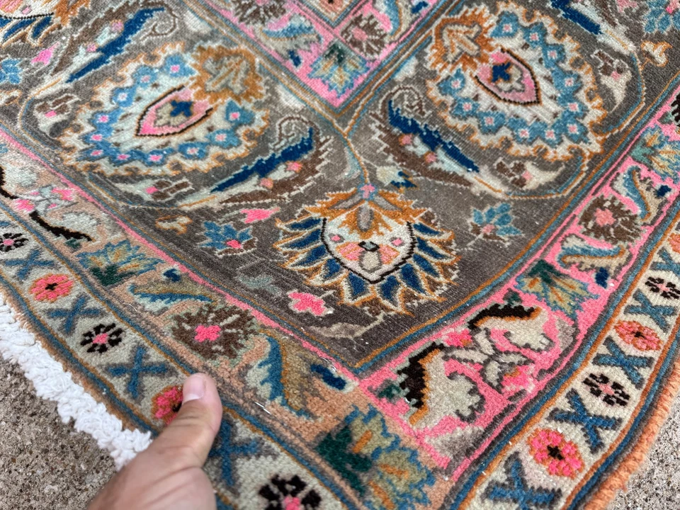 ANTIQUE ORIENTAL RUG 10x13 handmade vintage persimmon rust blue pink blue orange - Image 4 of 4