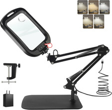   10X 30X Large Square Magnifying Glass with Light and Stand/Clamp, 60 LED Lighte