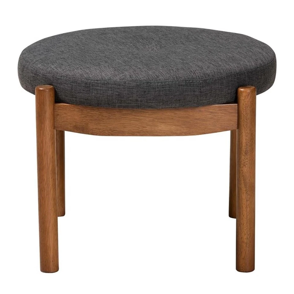 Baxton Studio Iliana Gray Fabric and Walnut Brown Wood Ottoman Footstool - Image 2 of 4