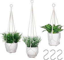 YIBOT 3 Pack Macrame Plant Hanger Indoor Hanging Planter Basket with 3 Hooks, 35