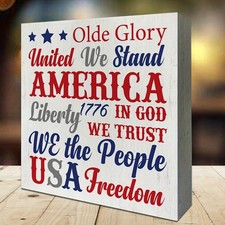 Patriotic USA 1776 Wooden Box Sign We the People 4th of July Home Decoration