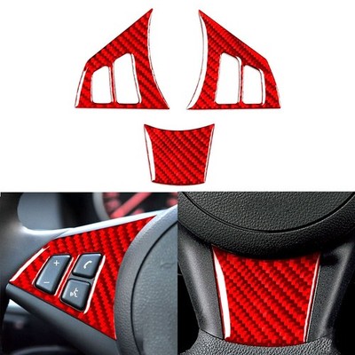 Red Carbon Fiber Steering Wheel Panel Cover Trim For BMW 5 Series E60 2004-2010