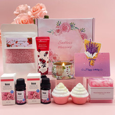 Birthday Gift Set for Women - Rose Pamper Spa Basket for Mum, Sister, Best Frie