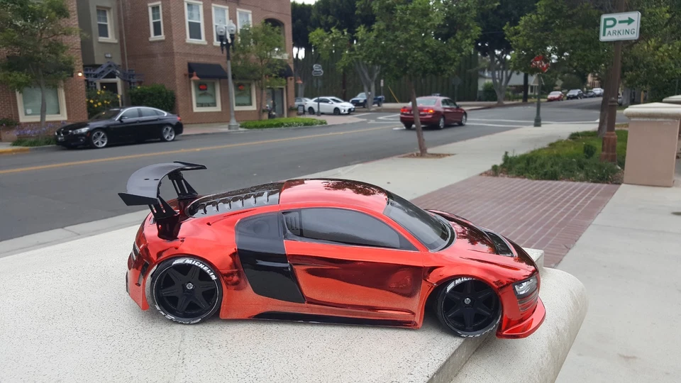 200mm 1/10 CHROME RED AUDI R8 4Tec2 drift HPI DC10 YD2 MST TT02 Body Only - Image 4 of 4