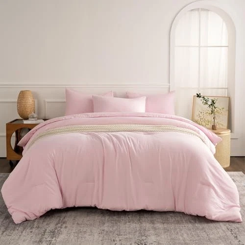 Juego de edredón Queen 3 piezas ropa de cama suave brillante Queen (90" x 90") rosa Foto 2 de 4