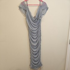 SHEIN BAE Sz Large Dusty Light  Blue Midi Scrunch Dress Strap Sleeveless
