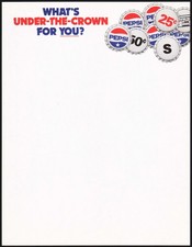 Vintage letterhead PEPSI bottle caps Whats Under the Crown For You unused n-mint