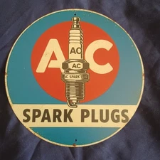 8" Round Metal Sign Wall Art Man Cave Garage Bar Gas Station Oil Auto AC Plugs