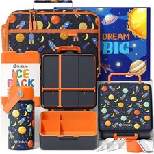Kids Bento Lunch Box 4 Compartment Bag Water Bottle Utensils