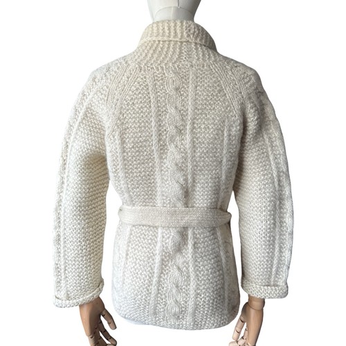 1970's Vintage Wool Hand Knitted Aran & Cable Belted Cardigan - Picture 5 of 9