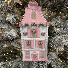Christmas Victorian Pink White Led  Light Up Townhouse 12" Village Shabby Chic