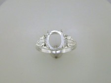10x8 - 12x10 mm Oval Cabochon Solitaire Leaf Ring Setting Sterling Silver