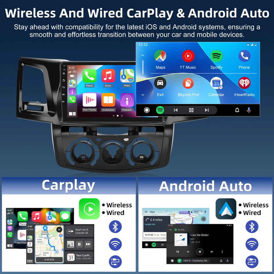 Rádio estéreo GPS navegação 2G+64GB para Toyota Hilux Fortuner 2005-2014 Android 15 carro - Imagem 3 de 4