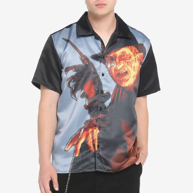NWT Freddy Vs. Jason Freddy Krueger Sublimated Woven Button-Up