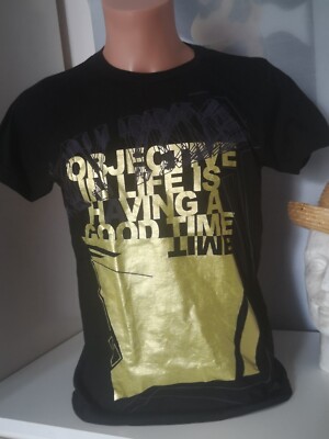JACK & JONES DENIM T- Shirt  HAVING A GOOD TIME - gold-schwarz Eyecatcher M