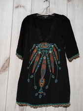 Twenty One Mini Dress Ladies Small Black Orange Embroidered Babydoll