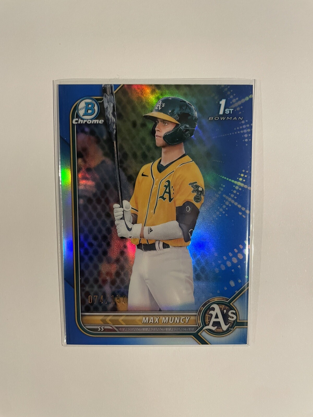 2022 Bowman Baseball MAX MUNCY CHROME 1st TRUE BLUE REFRACTOR /150 BCP-89 A's
