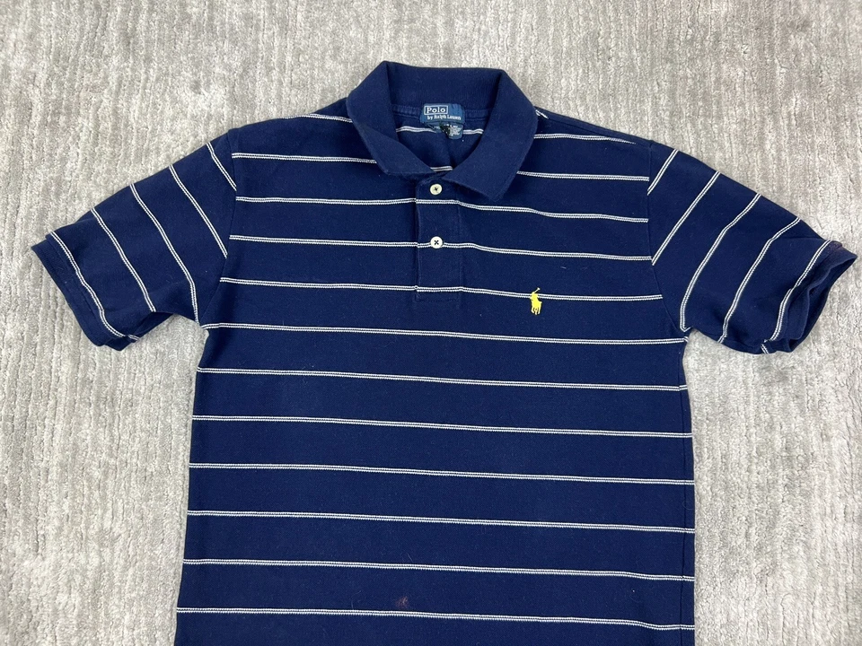 Vintage Polo Ralph Lauren Shirt Boys 16-18 Blue White Stripe Collar Yellow Pony - Image 2 of 4