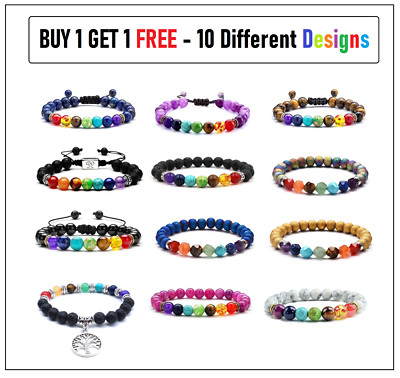 7 Chakra Kristall Edelstein Armband Perlen Naturstein Stretch Reiki Schmuck UK
