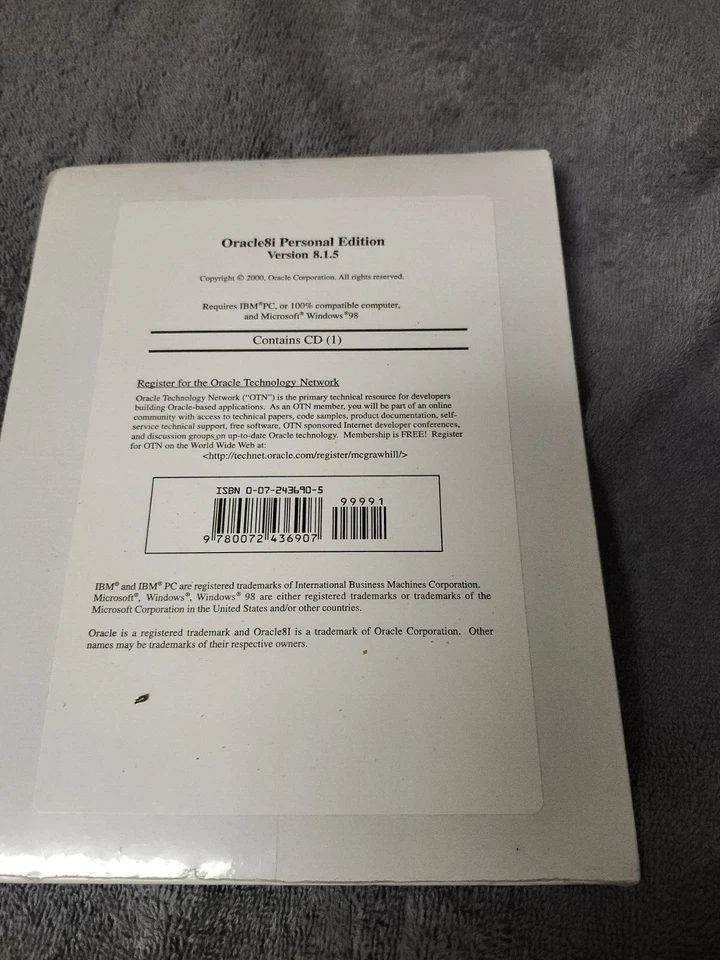 ORACLE8i PERSONAL EDITION VERSION 8.1.5 NEW SEALED ISBN 0072436905 WINDOWS 98  - Image 2 of 4