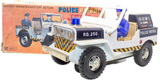 1970's Japanese Tin Battery Operated "Police Jeep" w/ Box