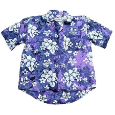 Straight Down Clothing Co Hawaiian Shirt Womens Size S Purple Floral Made in USA