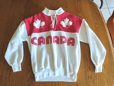 RARE Vtg CANADA SWEATSHIRT Maple Leaf Medium Red White DNS Adidas Style Track