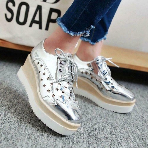 New Womens Platform Creeper Wedge 