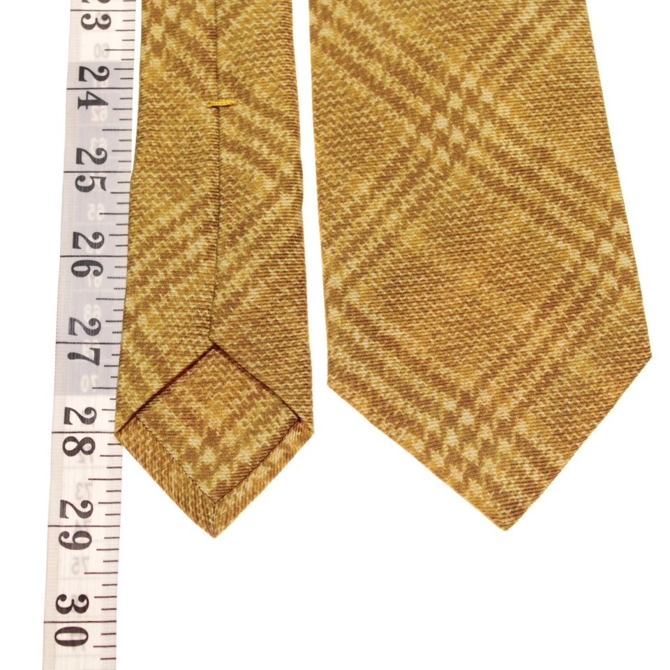 Corbata Kiton nueva sin etiquetas 100 % seda siete pliegues marrón claro amarillento a cuadros hecha en Italia Foto 4 de 4