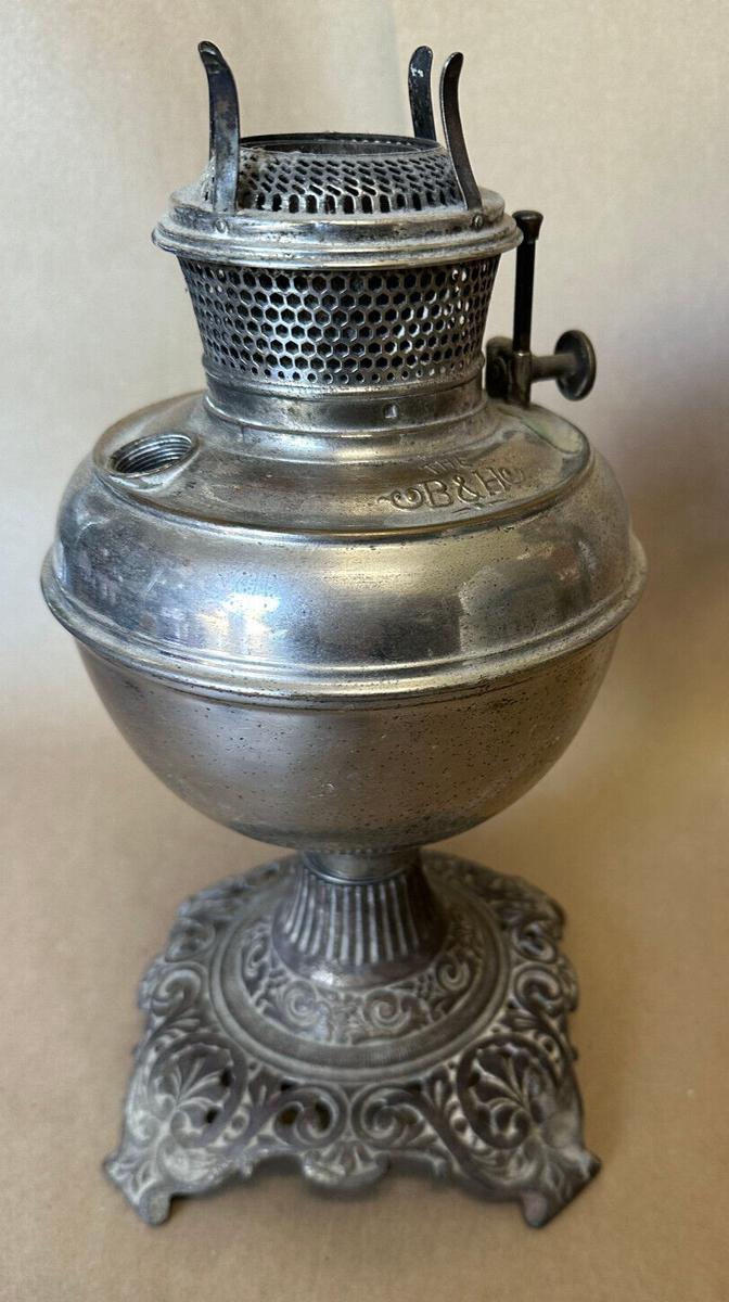 Oil Gas Kersone Bradley & Hubbard B & H Table Lamp Silver Plate