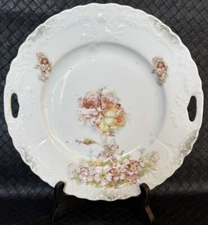 Antique Cake Plate Embossing Scalloped Cutouts Pink & Yellow Roses & Daisies
