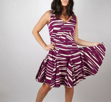 Oscar de la Renta Purple Stripe Print Mini Dress Sz 2 Fit Flare Cocktail Gala