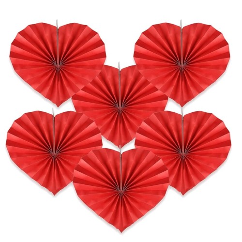 6pcs Easy Carry Folding Heart Fan Hanging Pendant Decoration Party Accessories - 第 1/8 張圖片