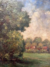 Antique Painting Signed Landscape Post Impressionist Ciel Forest Panel Art Deco